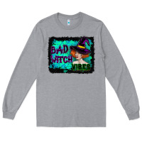 Heather Grey Halloween Bad Witch Vibes Watercolor Long Sleeve Tee - RanaPortraitStore