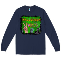 Navy Watercolor Halloween Vibes Long Sleeve Tee - RanaPortraitStore