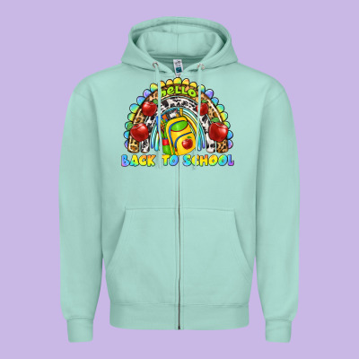 Hello Back To School Rainbow Zipper Hoodie Designed By Texasbilliewilder