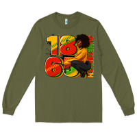 Army Green 1865 Juneteenth afro woman Long Sleeve Tee - RanaPortraitStore