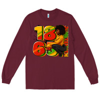 Burgundy 1865 Juneteenth afro woman Long Sleeve Tee - RanaPortraitStore