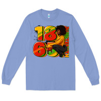 Colony Blue 1865 Juneteenth afro woman Long Sleeve Tee - RanaPortraitStore
