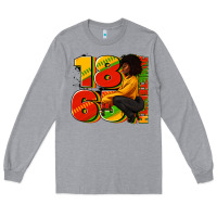 Heather Grey 1865 Juneteenth afro woman Long Sleeve Tee - RanaPortraitStore