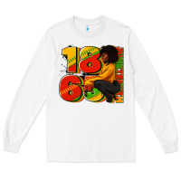 White 1865 Juneteenth afro woman Long Sleeve Tee - RanaPortraitStore