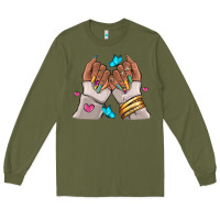 Army Green Afro woman nail art Long Sleeve Tee - RanaPortraitStore