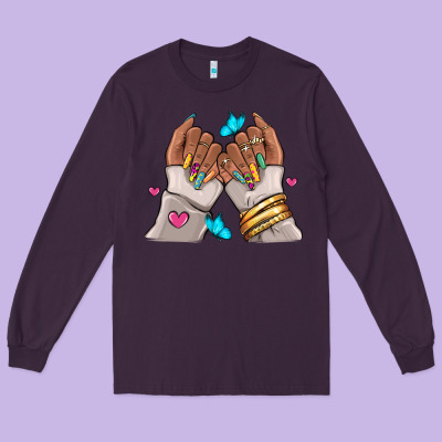 Long Sleeve Tee Afro woman nail art