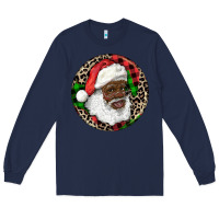 Navy Afro Santa Christmas Long Sleeve Tee - RanaPortraitStore