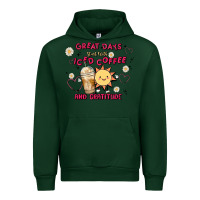 Forest Green great days start with iced coffee and gratitude Urban Hoodie - MaliasSmallBusiness