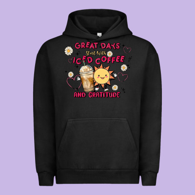 Great Days Start With Iced Coffee And Gratitude Urban Hoodie Designed By Maliassmallbusiness