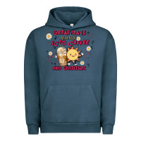 Pigment Midnight Navy great days start with iced coffee and gratitude Urban Hoodie - MaliasSmallBusiness