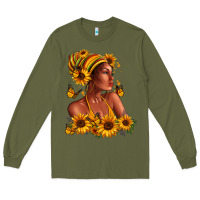 Army Green Afro American woman sunflowers Long Sleeve Tee - RanaPortraitStore