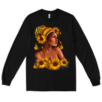 Black Afro American woman sunflowers Long Sleeve Tee - RanaPortraitStore