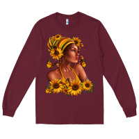 Burgundy Afro American woman sunflowers Long Sleeve Tee - RanaPortraitStore