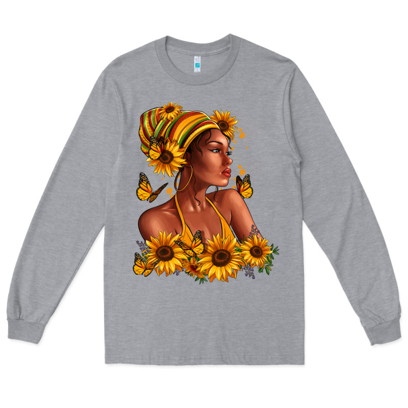 Afro American Woman Sunflowers Long Sleeve Tee by RanaPortraitStore | Teevron
