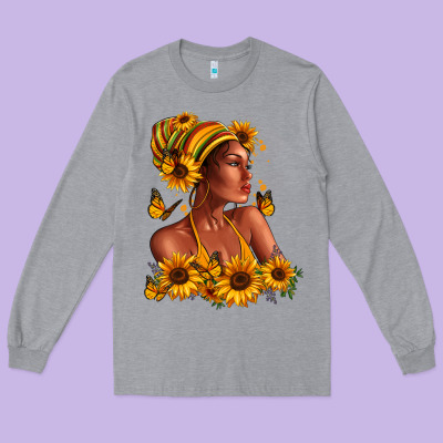 Long Sleeve Tee Afro American woman sunflowers