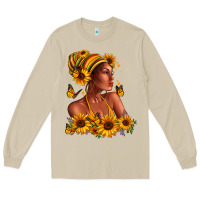 Mushroom Afro American woman sunflowers Long Sleeve Tee - RanaPortraitStore