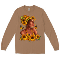 Toasted Coconut Afro American woman sunflowers Long Sleeve Tee - RanaPortraitStore