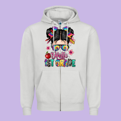 Hello First Grade Zipper Hoodie Designed By Texasbilliewilder