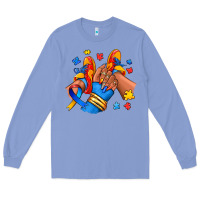 Colony Blue Autism afro girl sneakers Long Sleeve Tee - RanaPortraitStore
