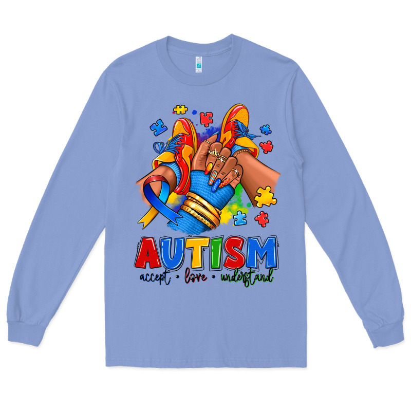 Autism Accept Love Understand Afro Girl Sneakers Long Sleeve Tee by RanaPortraitStore | Teevron