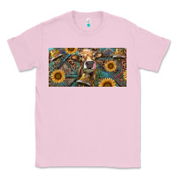 Bubblegum Pink Cow With Aztec Leopard And Sunflower Classic Tee - RanaPortraitStore