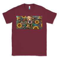 Burgundy Cow With Aztec Leopard And Sunflower Classic Tee - RanaPortraitStore