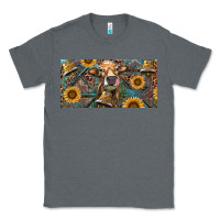 Charcoal Heather Cow With Aztec Leopard And Sunflower Classic Tee - RanaPortraitStore