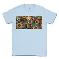 Dusty Blue Cow With Aztec Leopard And Sunflower Classic Tee - RanaPortraitStore