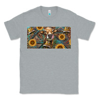 Heather Grey Cow With Aztec Leopard And Sunflower Classic Tee - RanaPortraitStore