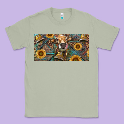 Cow With Aztec Leopard And Sunflower Classic Tee Designed By Ranaportraitstore