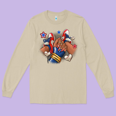 Long Sleeve Tee Baseball afro girl sneakers