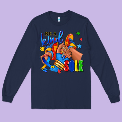 Long Sleeve Tee Be a kind sole Autism afro girl sneakers