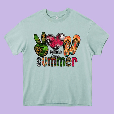 Peace Love Summer Heavy Core Tee Designed By Cowhidedigitalart