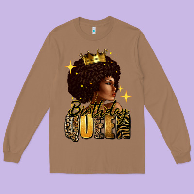 Long Sleeve Tee Birthday queen afro girl