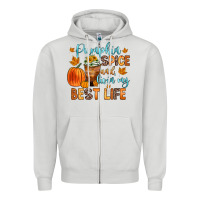 Dove Grey pumpkin spice and livin  my best life Zipper Hoodie - Zillion Design Studio
