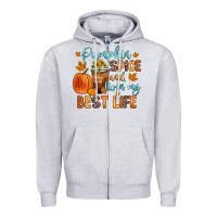 Heather Grey pumpkin spice and livin  my best life Zipper Hoodie - Zillion Design Studio