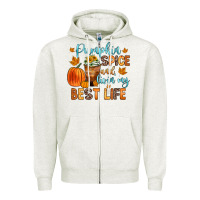 Oatmeal Heather pumpkin spice and livin  my best life Zipper Hoodie - Zillion Design Studio