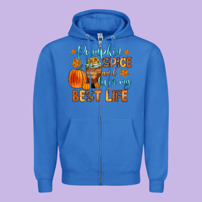 Pumpkin Spice And Livin  My Best Life Zipper Hoodie Designed By Zillion Design Studio