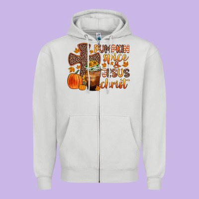 Pumpkin Spice And Jesus Christ Zipper Hoodie Designed By Zillion Design Studio