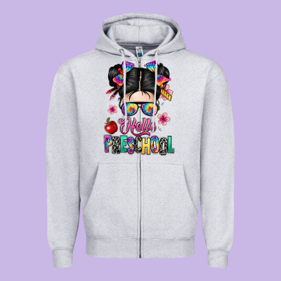 Hello Preschool Kid Zipper Hoodie Designed By Texasbilliewilder