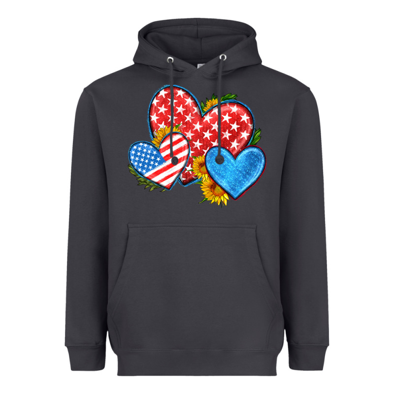 Usa Flag Hearts With Sunflower Heavyweight Hoodie by HRA Design Shop | Teevron