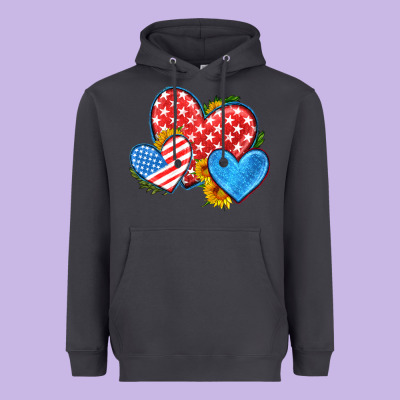 Usa Flag Hearts With Sunflower Heavyweight Hoodie Designed By Hra Design Shop