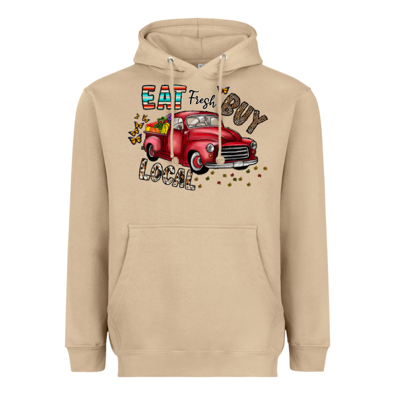 Eat Fresh Buy Local Heavyweight Hoodie by CowhideDigitalArt | Teevron