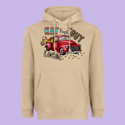 Eat Fresh Buy Local Heavyweight Hoodie Designed By Cowhidedigitalart