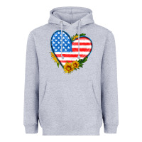 Heather Grey usa flag heart with sunflower Heavyweight Hoodie - HRA Design Shop