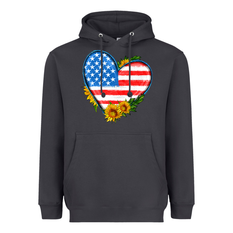 Usa Flag Heart With Sunflower Heavyweight Hoodie by HRA Design Shop | Teevron