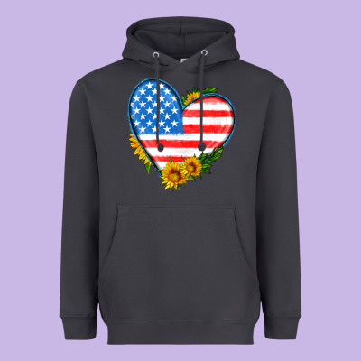 Usa Flag Heart With Sunflower Heavyweight Hoodie Designed By Hra Design Shop