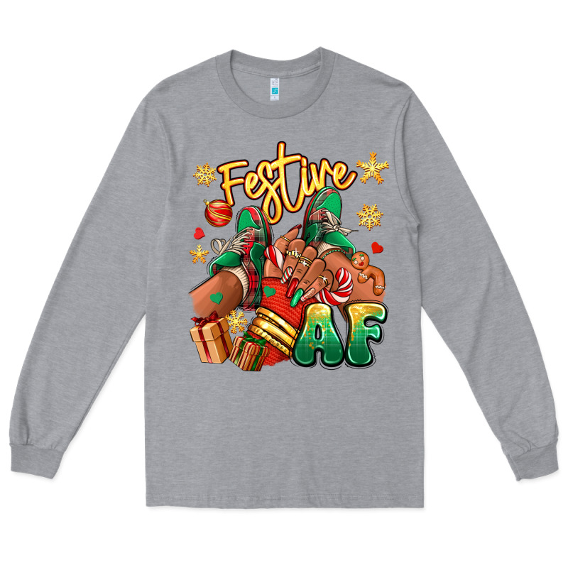 Festive Af Christmas Black Girl Sneakers Long Sleeve Tee by RanaPortraitStore | Teevron