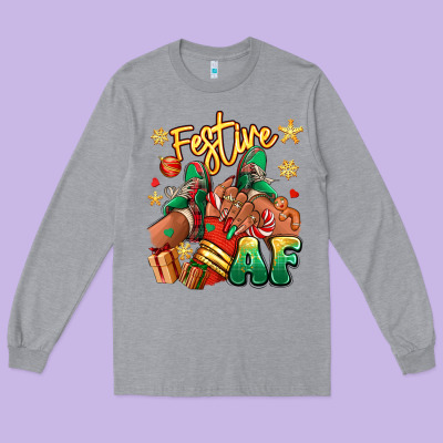 Long Sleeve Tee Festive af Christmas black girl sneakers