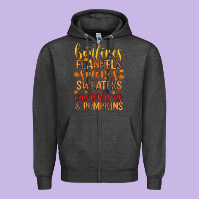 Bonfires Flannels S'mores Campfires And Pumpkins Zipper Hoodie Designed By Zillion Design Studio